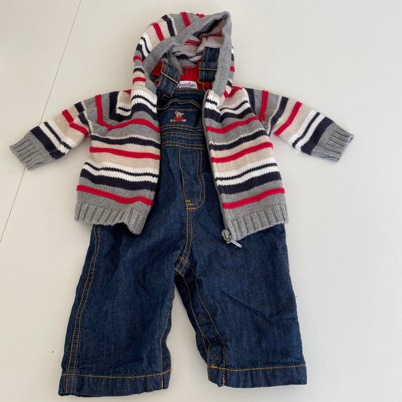 Kitestrings Other - Kitestrings Bib Overalls & Sweater Cotton Animal Ear Striped Set